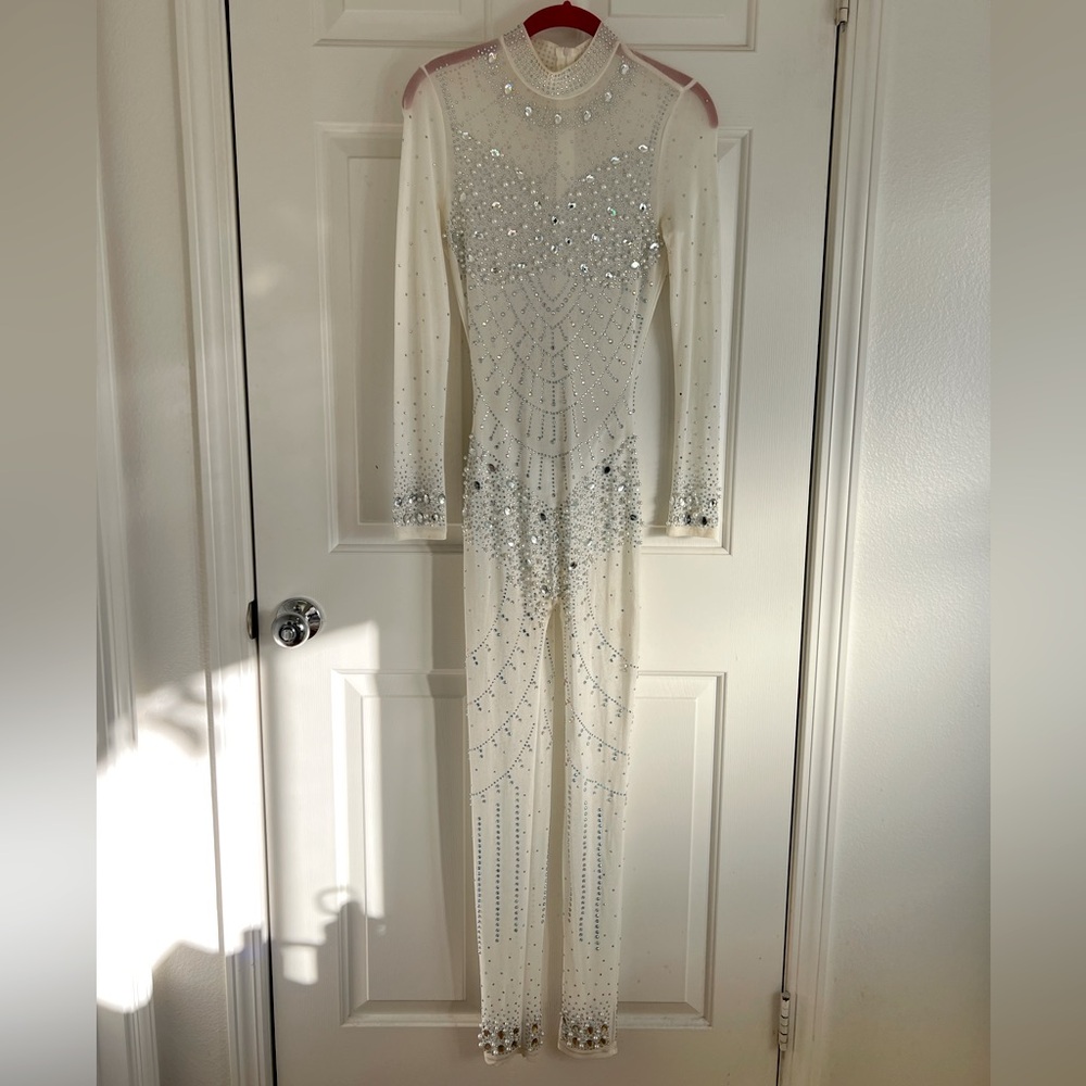 Sequin White Mesh Jumpsuit